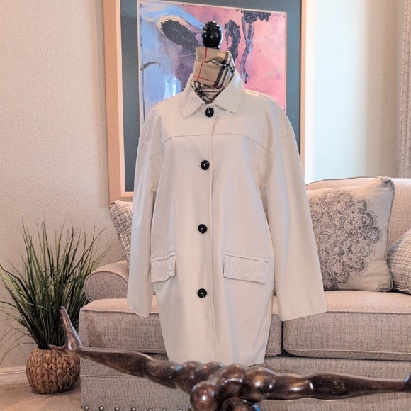 ASOS Jackets & Blazers - Oversized Cream Coat Faux Leather  with Black Buttons